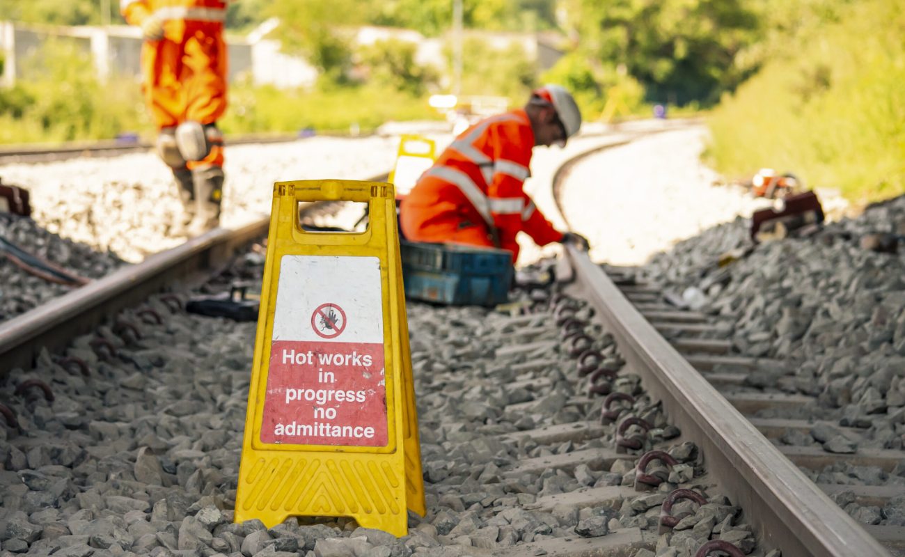 construction of a railway track, work on a railway in England
